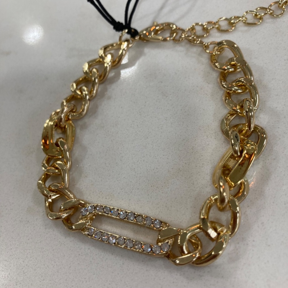 Ann Taylor Gold Rhinestone Chain Link Bracelet - Picture 2 of 5